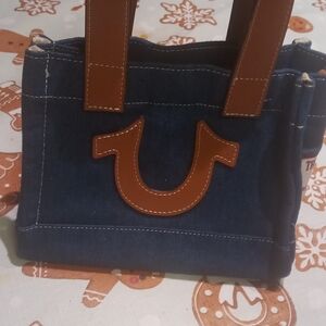 Denim and Brown Leather Women's Bag